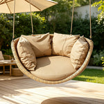 SOLARA Hanging Basket Chair with PE Rattan Aluminium Frame and Water Resistant Cushion for Balcony Patio and Indoor Lounging - Coffee