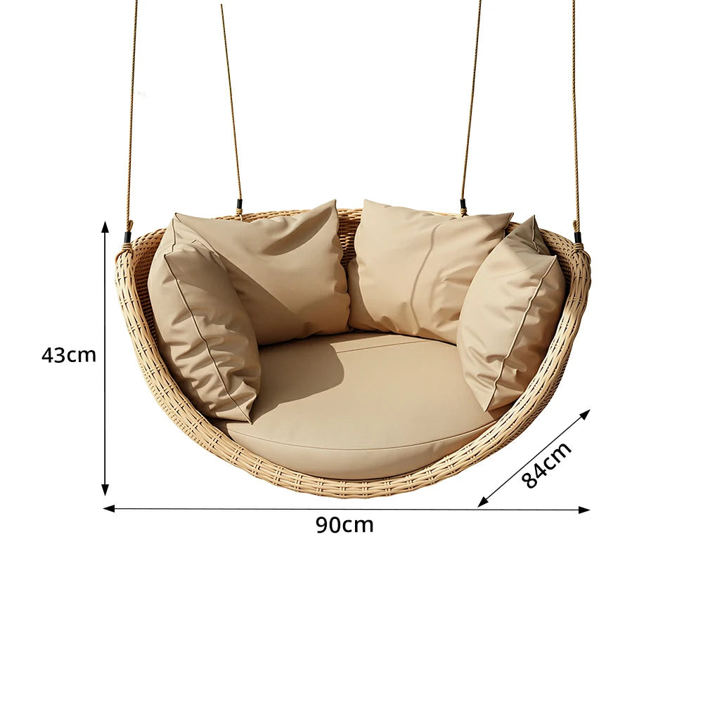 SOLARA Hanging Basket Chair with PE Rattan Aluminium Frame and Water Resistant Cushion for Balcony Patio and Indoor Lounging - Coffee
