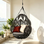 SOLARA Handwoven Hanging Chair with Leaf Backrest High Resilience Cushion and Adjustable Height for Indoor and Outdoor Relaxation