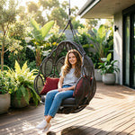 SOLARA Handwoven Hanging Chair with Leaf Backrest High Resilience Cushion and Adjustable Height for Indoor and Outdoor Relaxation