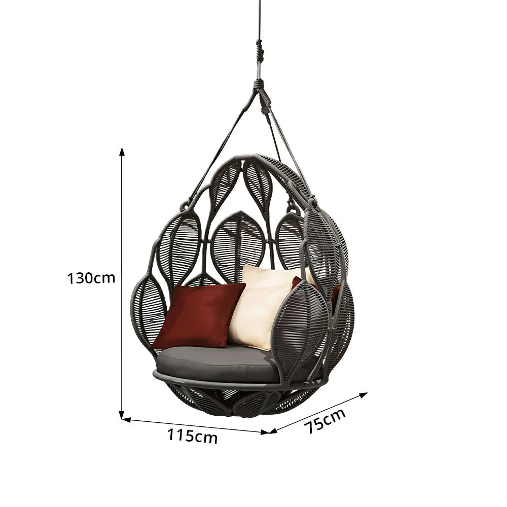 SOLARA Handwoven Hanging Chair with Leaf Backrest High Resilience Cushion and Adjustable Height for Indoor and Outdoor Relaxation