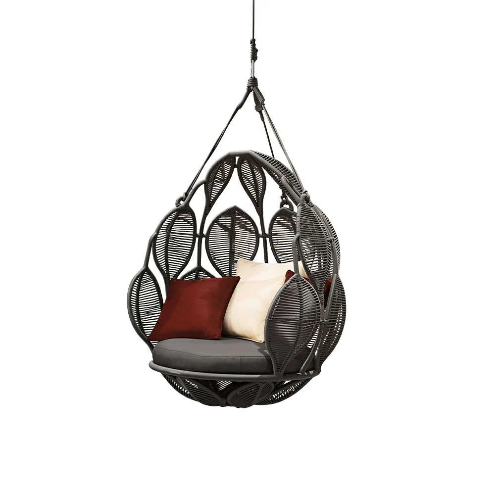 SOLARA Handwoven Hanging Chair with Leaf Backrest High Resilience Cushion and Adjustable Height for Indoor and Outdoor Relaxation