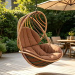 SOLARA Outdoor Rattan Hanging Chair with Open Curved Backrest Quick Dry PE Rattan and Soft Cushion for Balcony Patio and Garden - Brown