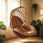 SOLARA Outdoor Rattan Hanging Chair with Open Curved Backrest Quick Dry PE Rattan and Soft Cushion for Balcony Patio and Garden - Brown