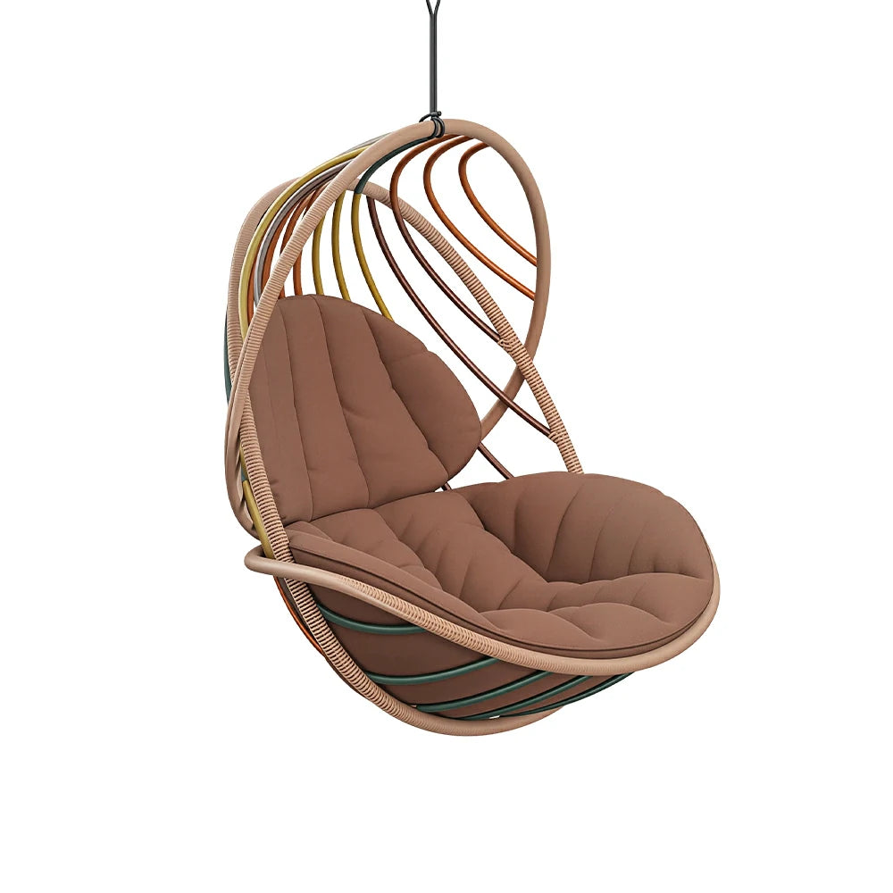 SOLARA Outdoor Rattan Hanging Chair with Open Curved Backrest Quick Dry PE Rattan and Soft Cushion for Balcony Patio and Garden - Brown