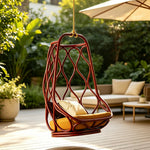 SOLARA Hanging Basket Chair with Weather Resistant Rattan High Resilience Cushion and Space Saving Design for Indoor and Outdoor Relaxation - Brown