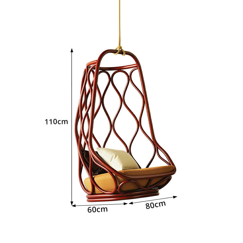 SOLARA Hanging Basket Chair with Weather Resistant Rattan High Resilience Cushion and Space Saving Design for Indoor and Outdoor Relaxation - Brown