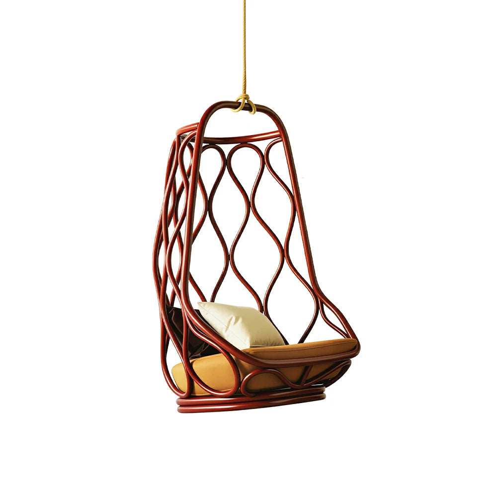 SOLARA Hanging Basket Chair with Weather Resistant Rattan High Resilience Cushion and Space Saving Design for Indoor and Outdoor Relaxation - Brown