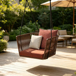 SOLARA Single Swing Chair with PE Rattan Weaving & Waterproof Cushion, Outdoor Hanging Chair for Balcony Garden Patio