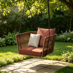 SOLARA Single Swing Chair with PE Rattan Weaving & Waterproof Cushion, Outdoor Hanging Chair for Balcony Garden Patio