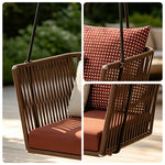 SOLARA Single Swing Chair with PE Rattan Weaving & Waterproof Cushion, Outdoor Hanging Chair for Balcony Garden Patio