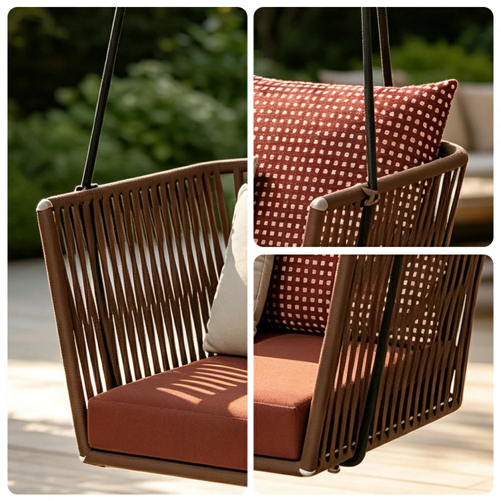 SOLARA Single Swing Chair with PE Rattan Weaving & Waterproof Cushion, Outdoor Hanging Chair for Balcony Garden Patio