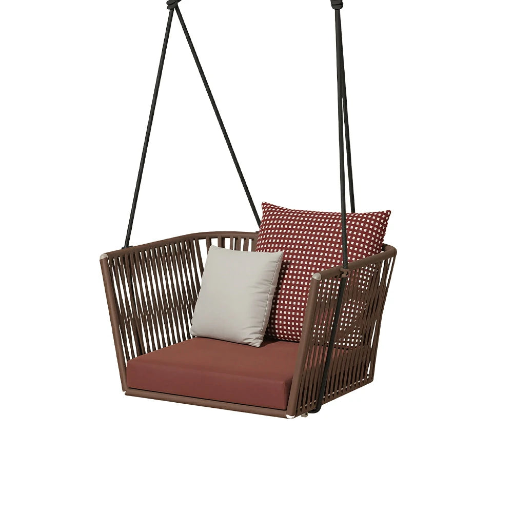 SOLARA Single Swing Chair with PE Rattan Weaving & Waterproof Cushion, Outdoor Hanging Chair for Balcony Garden Patio