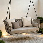 SOLARA Double Swing Sofa with PE Rattan Weaving & Waterproof Cushion, Outdoor Hanging Chair for Balcony Garden Patio