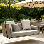 SOLARA Double Swing Sofa with PE Rattan Weaving & Waterproof Cushion, Outdoor Hanging Chair for Balcony Garden Patio