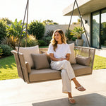 SOLARA Double Swing Sofa with PE Rattan Weaving & Waterproof Cushion, Outdoor Hanging Chair for Balcony Garden Patio