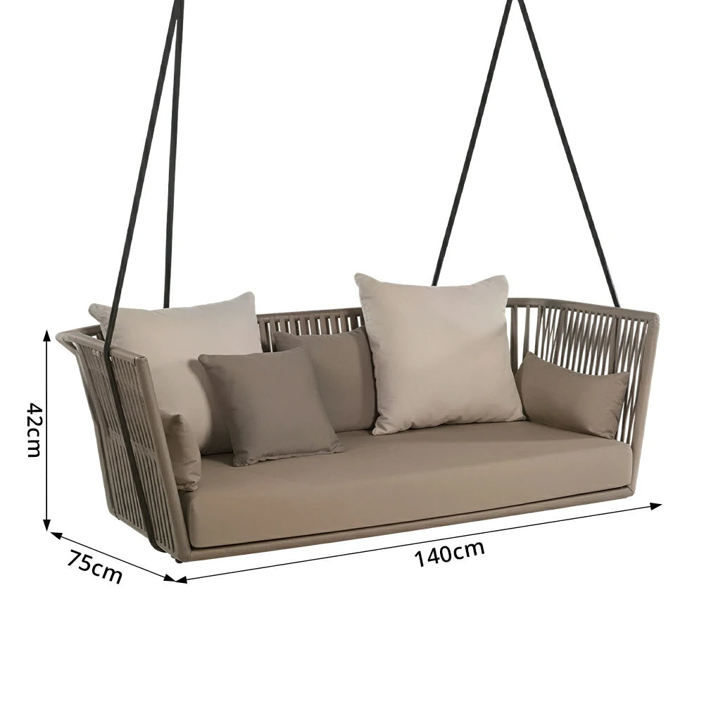 SOLARA Double Swing Sofa with PE Rattan Weaving & Waterproof Cushion, Outdoor Hanging Chair for Balcony Garden Patio