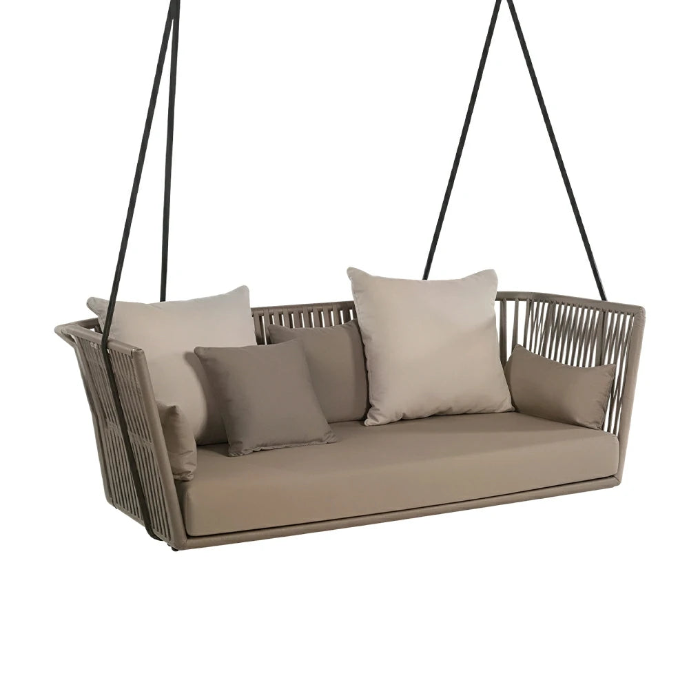 SOLARA Double Swing Sofa with PE Rattan Weaving & Waterproof Cushion, Outdoor Hanging Chair for Balcony Garden Patio