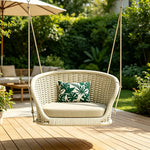 SOLARA Outdoor Hanging Basket Chair with PE Rattan Weaving & Waterproof Cushion, Nordic Swing Chair for Balcony Garden Patio Poolside