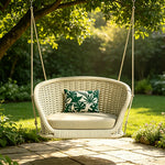 SOLARA Outdoor Hanging Basket Chair with PE Rattan Weaving & Waterproof Cushion, Nordic Swing Chair for Balcony Garden Patio Poolside