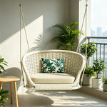 SOLARA Outdoor Hanging Basket Chair with PE Rattan Weaving & Waterproof Cushion, Nordic Swing Chair for Balcony Garden Patio Poolside