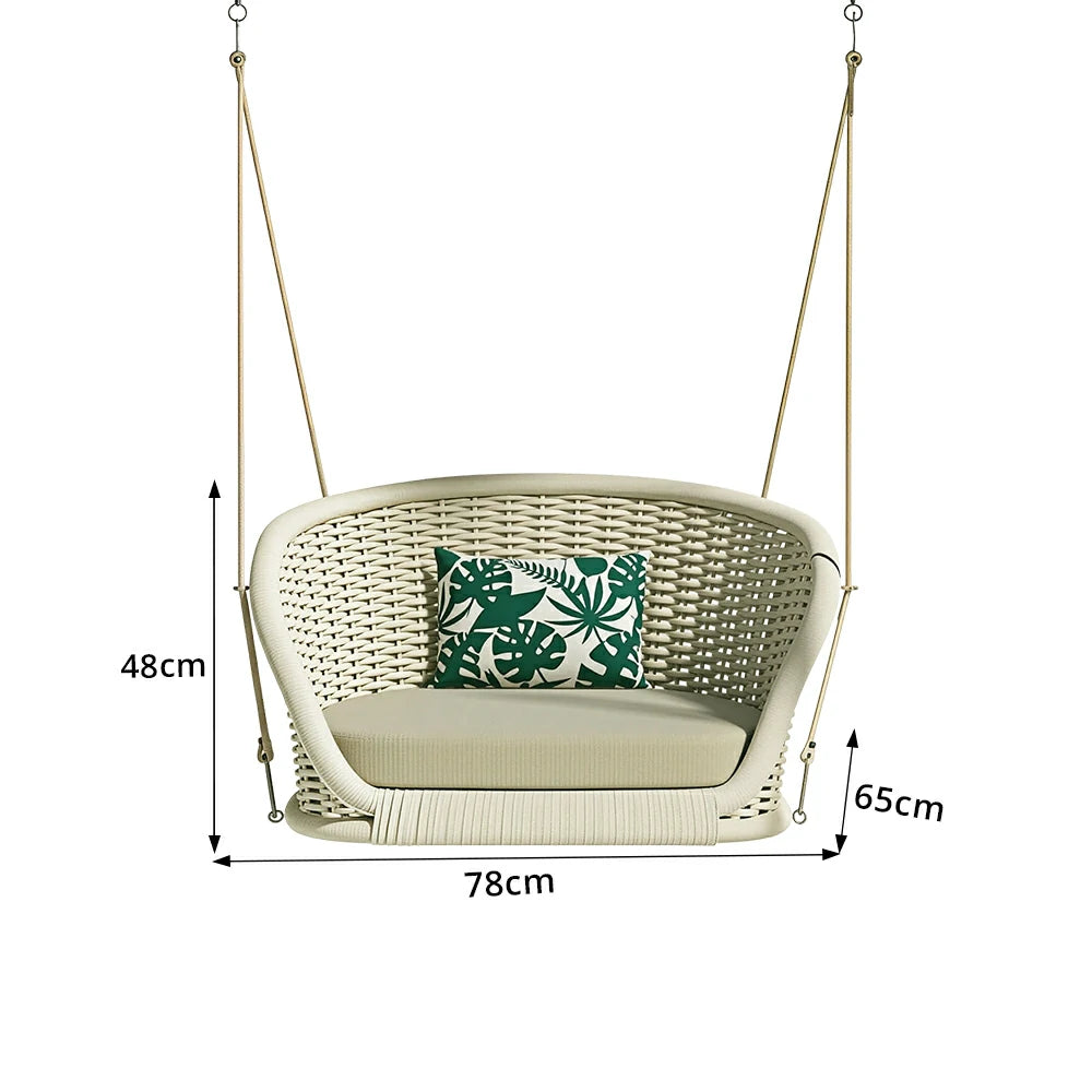 SOLARA Outdoor Hanging Basket Chair with PE Rattan Weaving & Waterproof Cushion, Nordic Swing Chair for Balcony Garden Patio Poolside