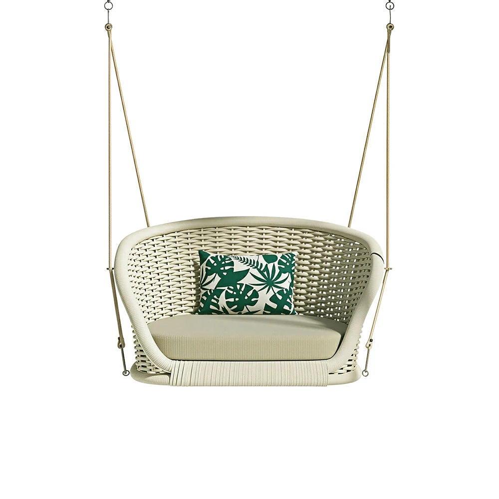 SOLARA Outdoor Hanging Basket Chair with PE Rattan Weaving & Waterproof Cushion, Nordic Swing Chair for Balcony Garden Patio Poolside