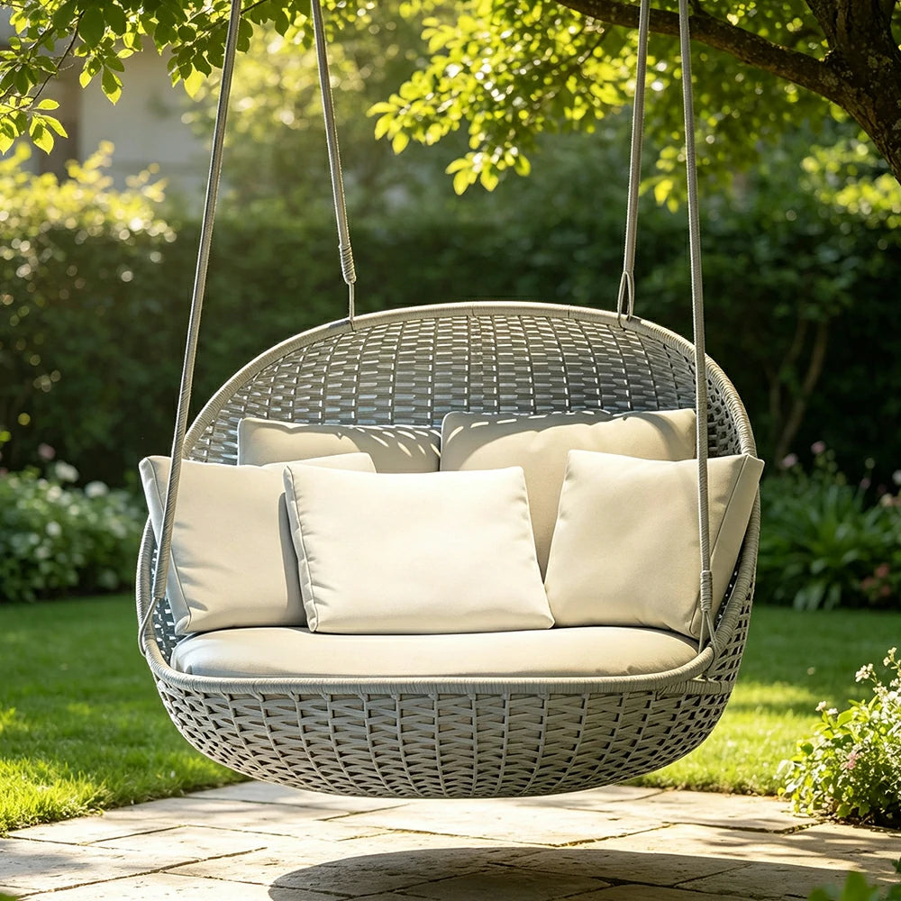 SOLARA Hanging Basket Sofa with Aluminium Frame & Handwoven PE Rattan, Comfortable Swing Chair for Outdoor Balcony Garden Patio