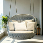 SOLARA Hanging Basket Sofa with Aluminium Frame & Handwoven PE Rattan, Comfortable Swing Chair for Outdoor Balcony Garden Patio