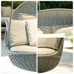 SOLARA Hanging Basket Sofa with Aluminium Frame & Handwoven PE Rattan, Comfortable Swing Chair for Outdoor Balcony Garden Patio