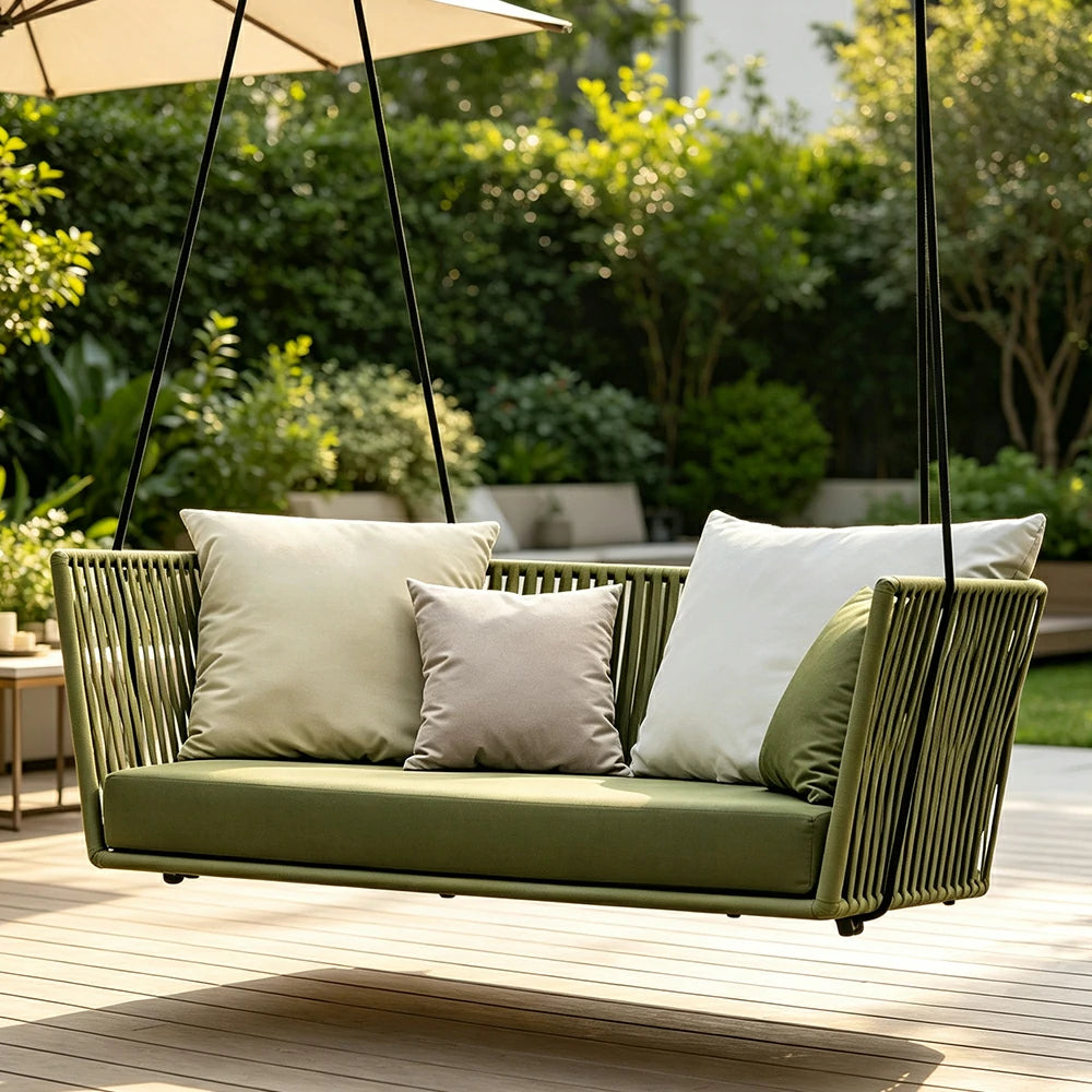 SOLARA Outdoor Swing Basket Chair with Handwoven PE Rattan & High-Density Cushion, Hanging Lounge Chair for Balcony Garden Patio Poolside