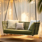 SOLARA Outdoor Swing Basket Chair with Handwoven PE Rattan & High-Density Cushion, Hanging Lounge Chair for Balcony Garden Patio Poolside