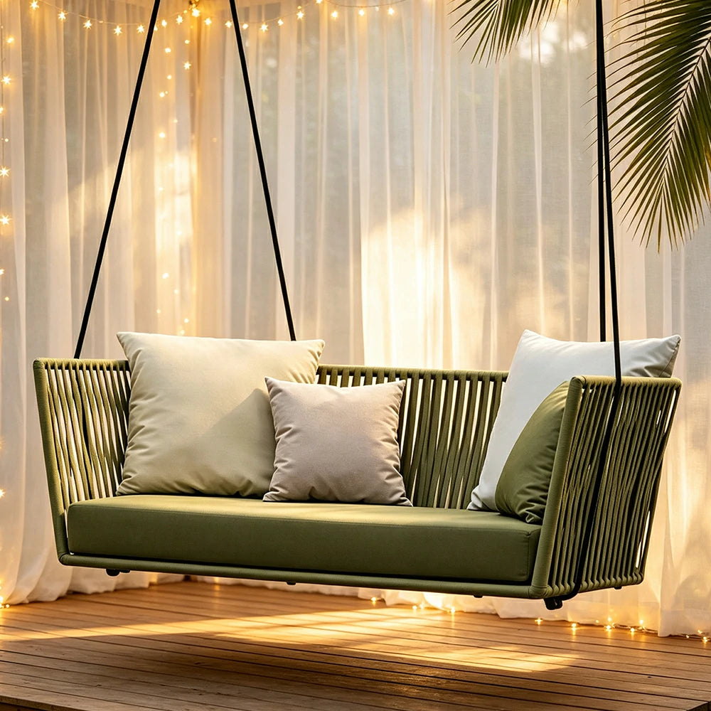 SOLARA Outdoor Swing Basket Chair with Handwoven PE Rattan & High-Density Cushion, Hanging Lounge Chair for Balcony Garden Patio Poolside