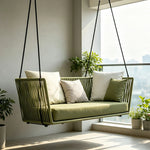 SOLARA Outdoor Swing Basket Chair with Handwoven PE Rattan & High-Density Cushion, Hanging Lounge Chair for Balcony Garden Patio Poolside