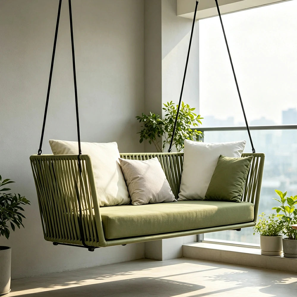 SOLARA Outdoor Swing Basket Chair with Handwoven PE Rattan & High-Density Cushion, Hanging Lounge Chair for Balcony Garden Patio Poolside
