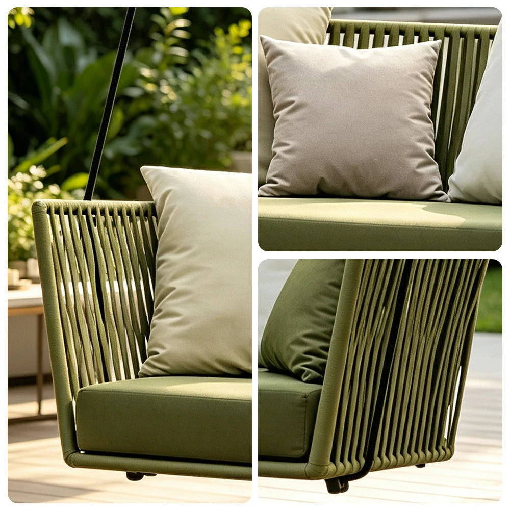 SOLARA Outdoor Swing Basket Chair with Handwoven PE Rattan & High-Density Cushion, Hanging Lounge Chair for Balcony Garden Patio Poolside