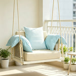SOLARA Hanging Swing Chair Aluminium Frame Handwoven PE Rope Water Resistant Cushion Single Outdoor Lounge Chair for Balcony Bedroom Patio - White