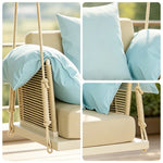 SOLARA Hanging Swing Chair Aluminium Frame Handwoven PE Rope Water Resistant Cushion Single Outdoor Lounge Chair for Balcony Bedroom Patio - White