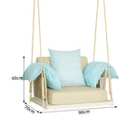 SOLARA Hanging Swing Chair Aluminium Frame Handwoven PE Rope Water Resistant Cushion Single Outdoor Lounge Chair for Balcony Bedroom Patio - White
