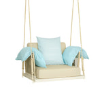 SOLARA Hanging Swing Chair Aluminium Frame Handwoven PE Rope Water Resistant Cushion Single Outdoor Lounge Chair for Balcony Bedroom Patio - White