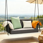 SOLARA Double Hanging Swing Chair Aluminium Frame Handwoven PE Rope Water Resistant Cushion Outdoor Lounge Chair for Balcony Bedroom Patio - Blue