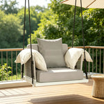 SOLARA Hanging Swing Chair Aluminium Frame Handwoven PE Rope Water Resistant Cushion Single Outdoor Lounge Chair for Balcony Bedroom Patio - Grey