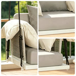 SOLARA Hanging Swing Chair Aluminium Frame Handwoven PE Rope Water Resistant Cushion Single Outdoor Lounge Chair for Balcony Bedroom Patio - Grey