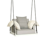 SOLARA Hanging Swing Chair Aluminium Frame Handwoven PE Rope Water Resistant Cushion Single Outdoor Lounge Chair for Balcony Bedroom Patio - Grey