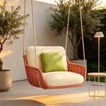 SOLARA Hanging Chair with PE Rope Weaving Aluminium Alloy Frame High Rebound Cushion Single Double Swing Chair for Balcony Bedroom Living Room - Pink