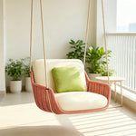 SOLARA Hanging Chair with PE Rope Weaving Aluminium Alloy Frame High Rebound Cushion Single Double Swing Chair for Balcony Bedroom Living Room - Pink