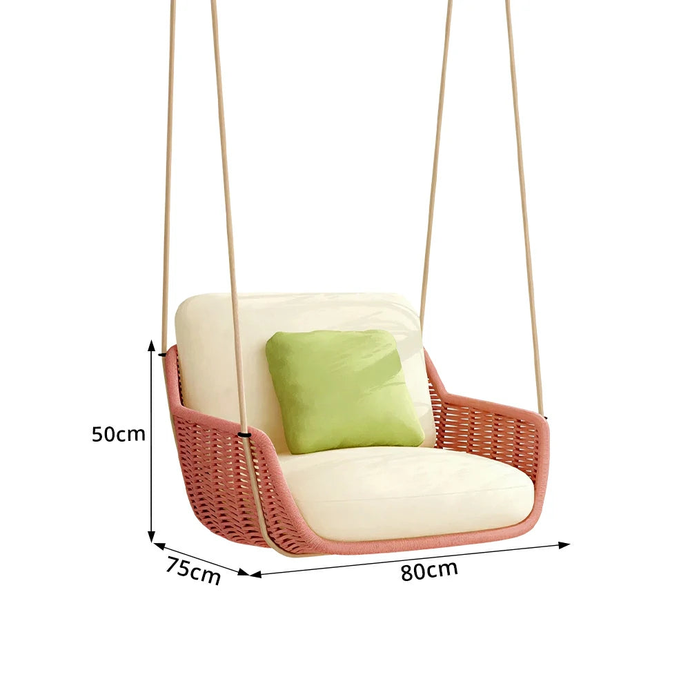 SOLARA Hanging Chair with PE Rope Weaving Aluminium Alloy Frame High Rebound Cushion Single Double Swing Chair for Balcony Bedroom Living Room - Pink