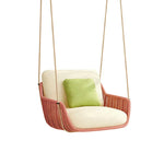 SOLARA Hanging Chair with PE Rope Weaving Aluminium Alloy Frame High Rebound Cushion Single Double Swing Chair for Balcony Bedroom Living Room - Pink