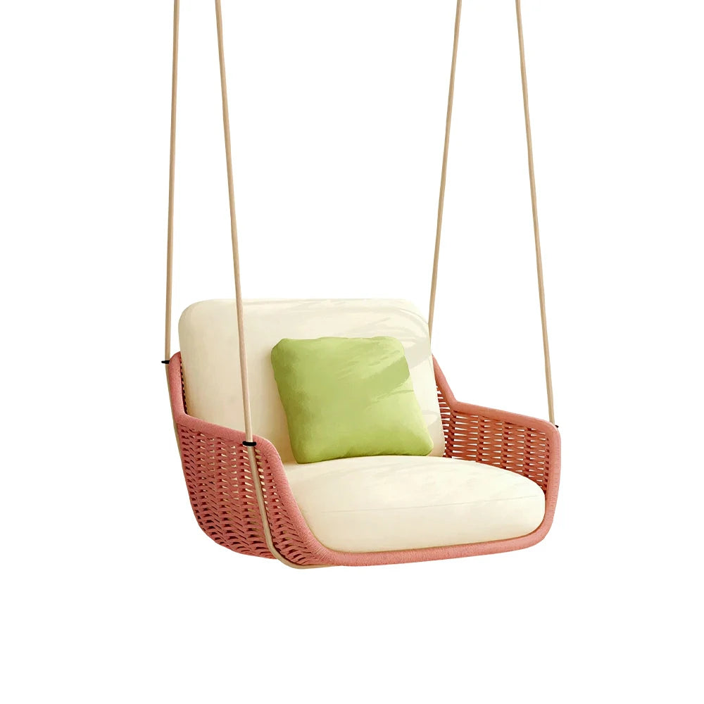 SOLARA Hanging Chair with PE Rope Weaving Aluminium Alloy Frame High Rebound Cushion Single Double Swing Chair for Balcony Bedroom Living Room - Pink