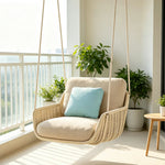 SOLARA Hanging Chair with PE Rope Weaving Aluminium Alloy Frame High Rebound Cushion Single Double Swing Chair for Balcony Bedroom Living Room - Coffee